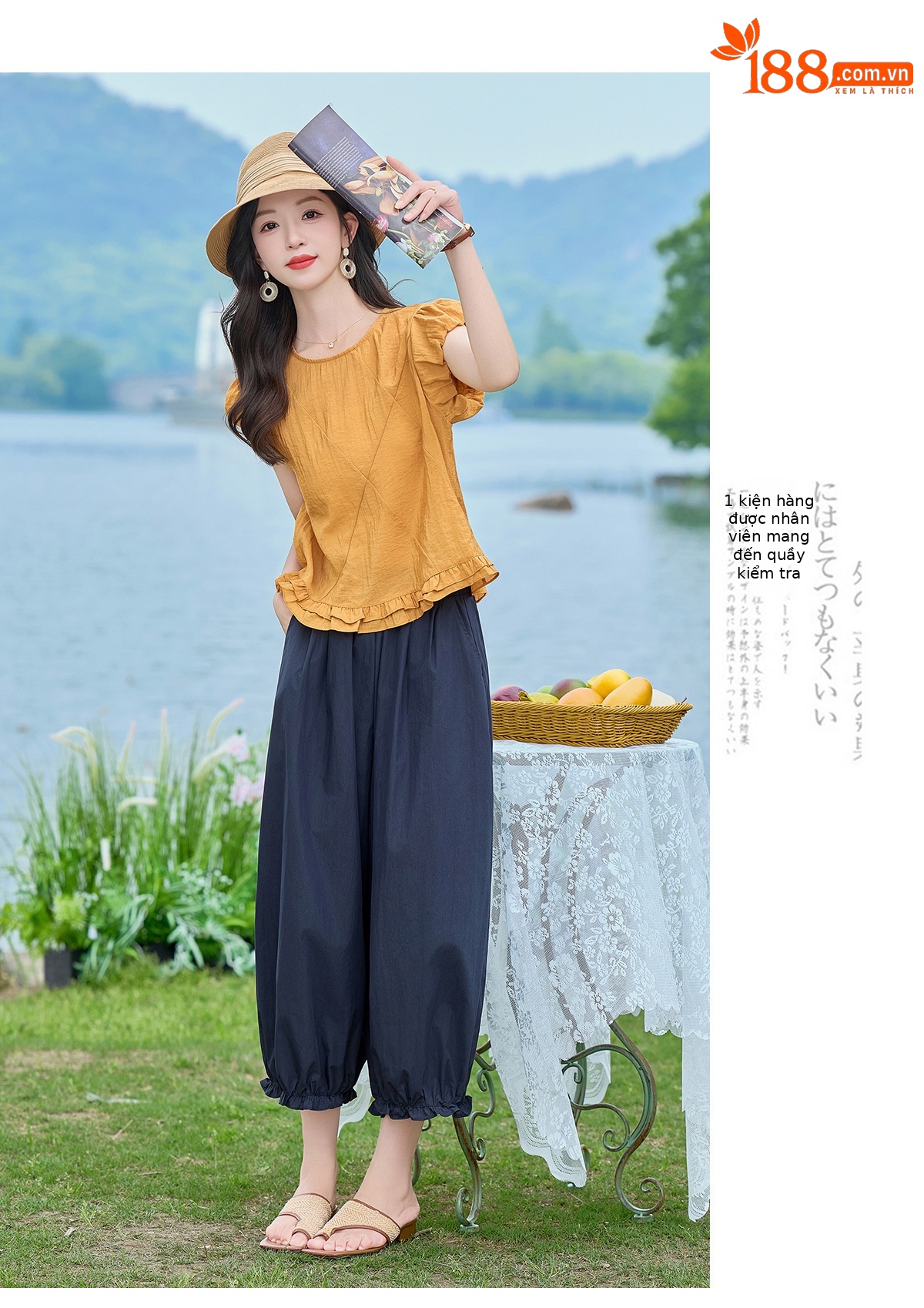 Bộ áo thun cổ tròn tay ngắn + quần ống rộng nữ 2 món mùa hè — màu sắc, màu xanh hồ chi tiết 20