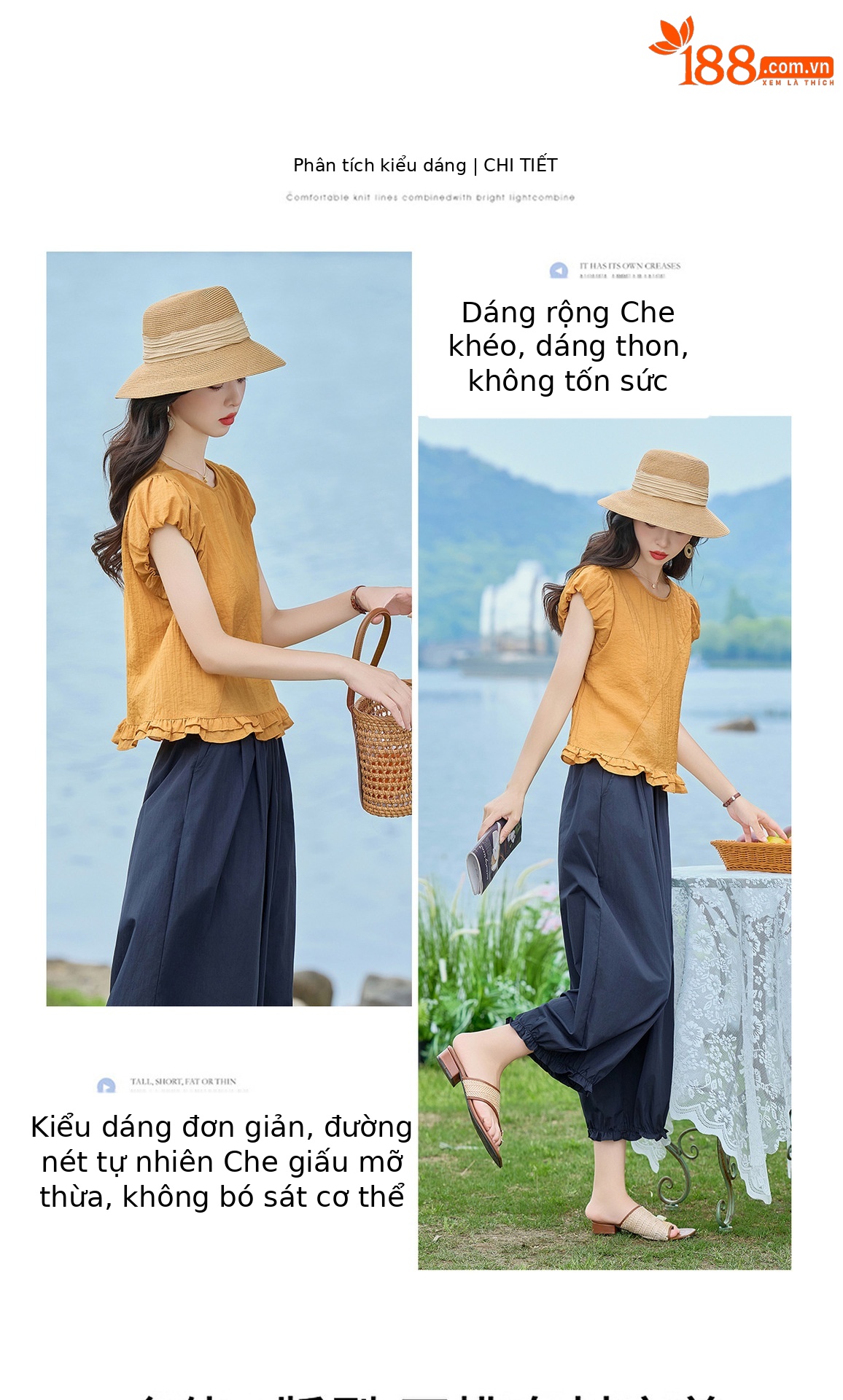 Bộ áo thun cổ tròn tay ngắn + quần ống rộng nữ 2 món mùa hè — màu sắc, màu xanh hồ chi tiết 7