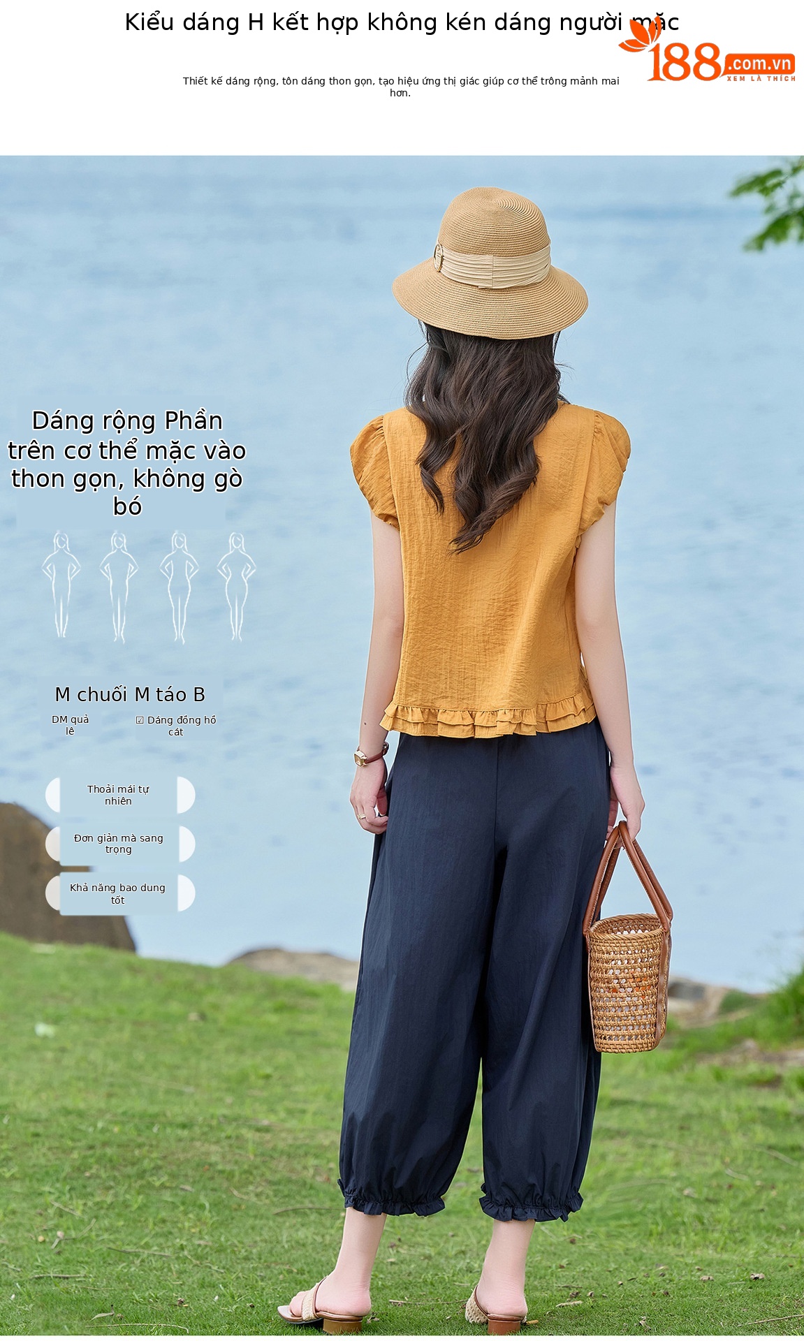 Bộ áo thun cổ tròn tay ngắn + quần ống rộng nữ 2 món mùa hè — màu sắc, màu xanh hồ chi tiết 8