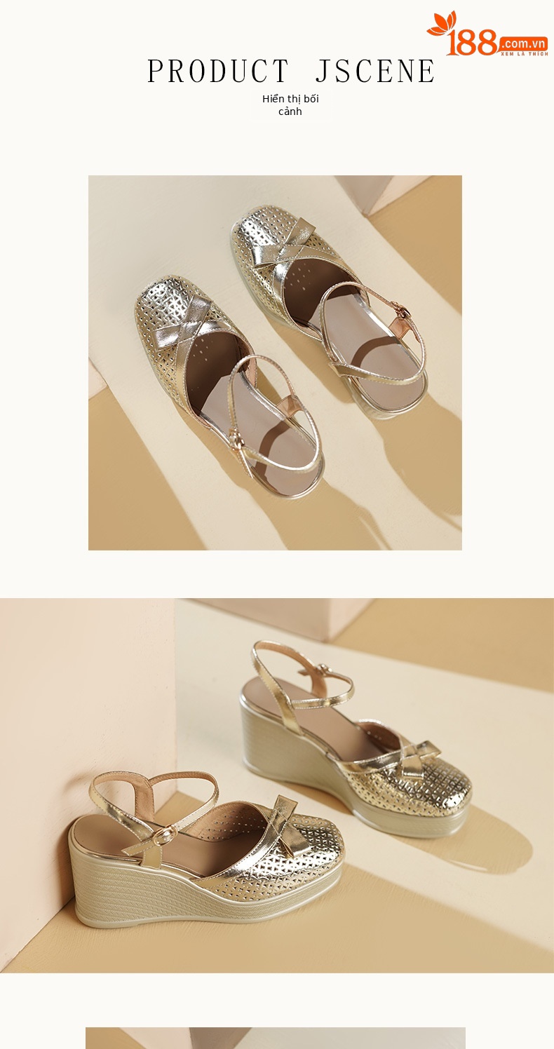 Sandal cao gót nữ mũi nhọn đế xuồng quai chéo da thật — màu vàng, bạc chi tiết 5
