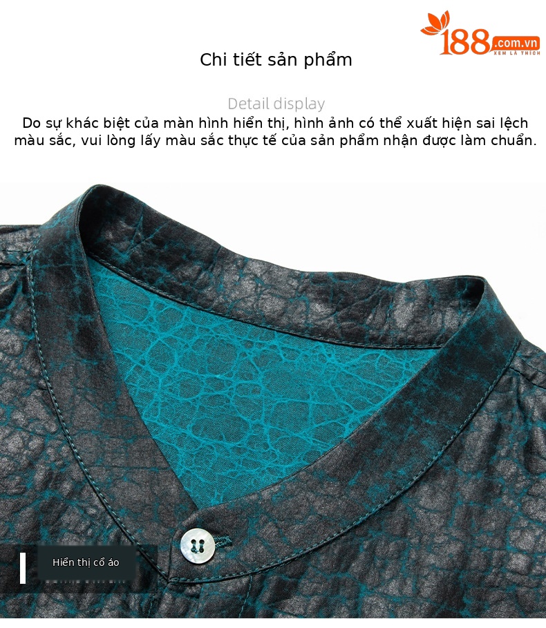 Áo sơ mi nam tơ tằm Hương Vân Sa tay ngắn, cổ rùa nứt, hai mặt mặc được — Đỏ 56075 chi tiết 18