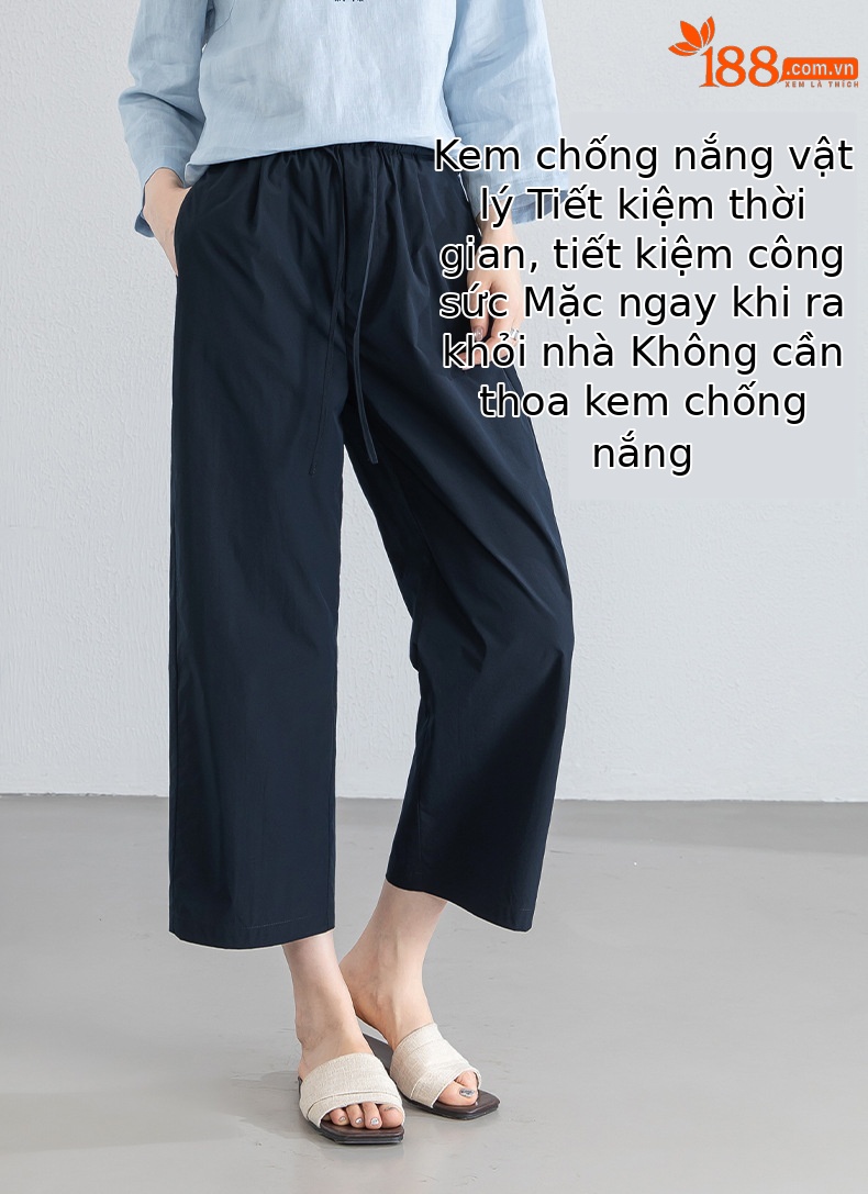 Quần tây nữ ống đứng cạp thun thoáng khí dáng suông — Xanh lông mòng đen chi tiết 10