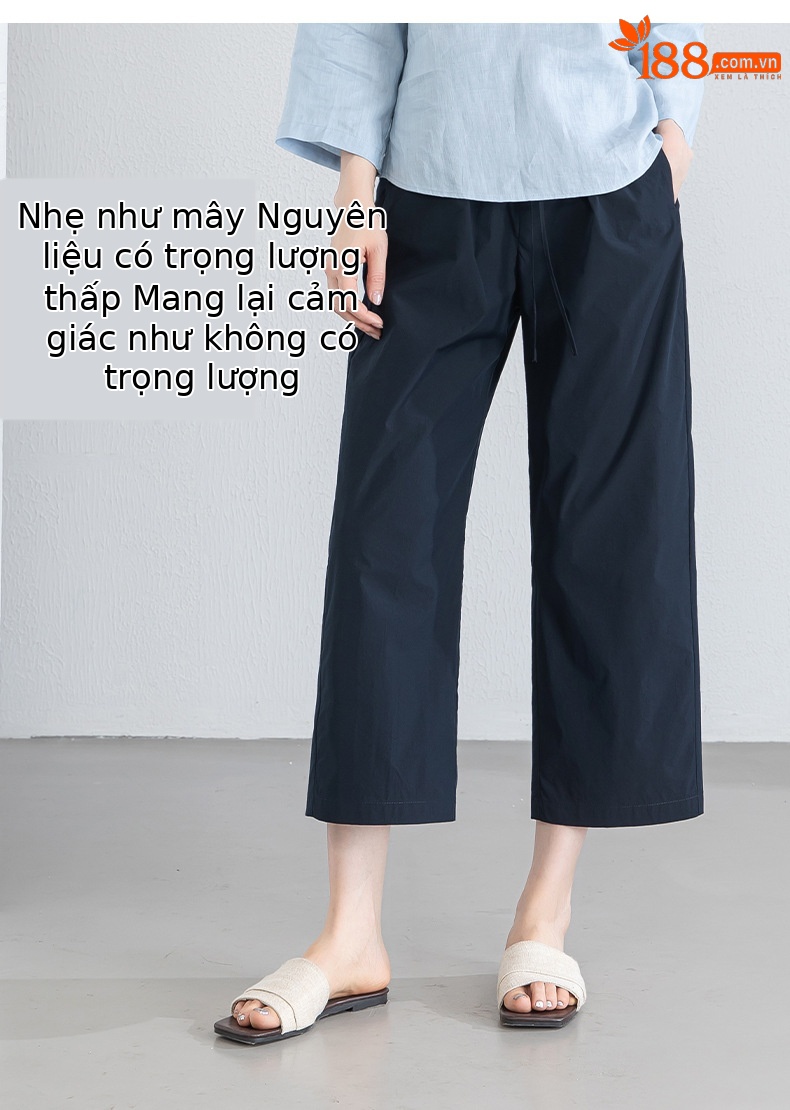 Quần tây nữ ống đứng cạp thun thoáng khí dáng suông — Xanh lông mòng đen chi tiết 11