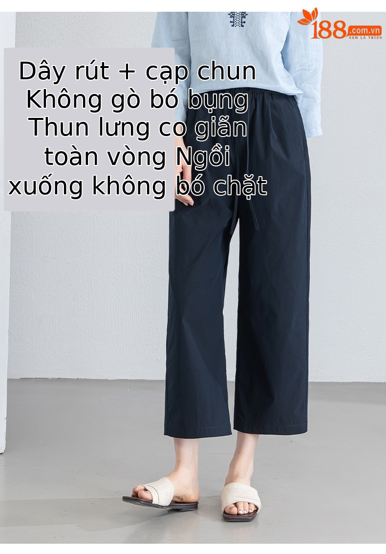 Quần tây nữ ống đứng cạp thun thoáng khí dáng suông — Xanh lông mòng đen chi tiết 14