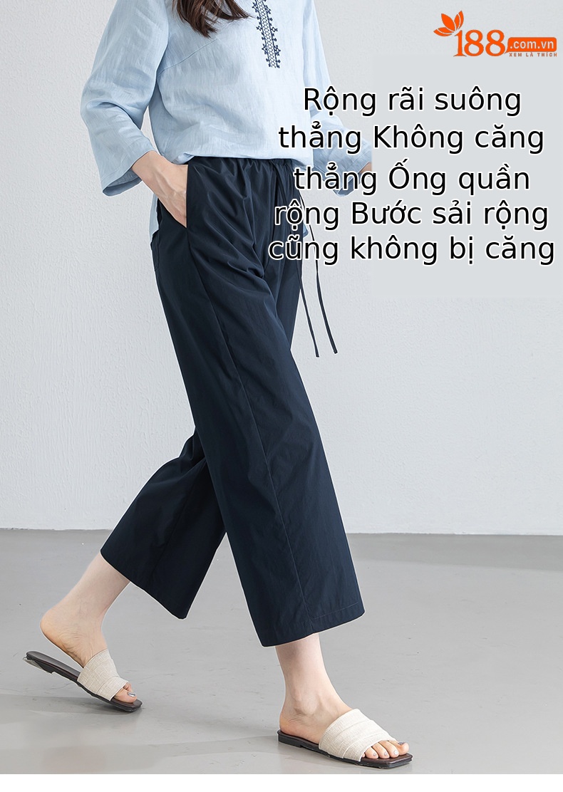 Quần tây nữ ống đứng cạp thun thoáng khí dáng suông — Xanh lông mòng đen chi tiết 15