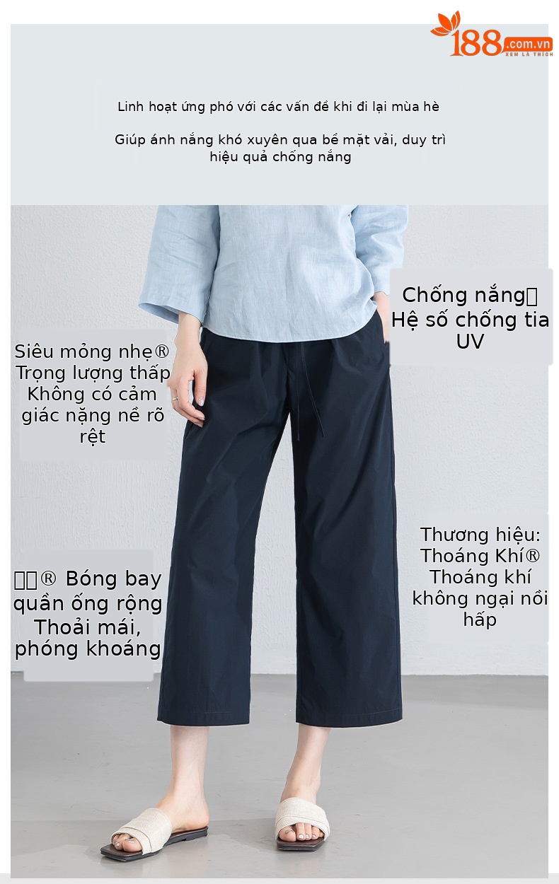 Quần tây nữ ống đứng cạp thun thoáng khí dáng suông — Xanh lông mòng đen chi tiết 3