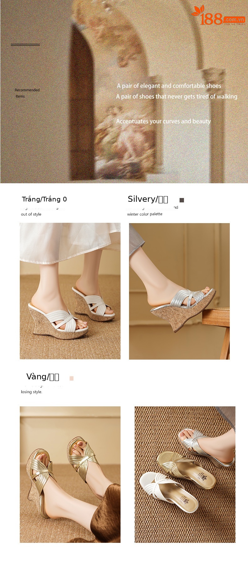 Sandal hở mũi đế xuồng cao gót phong cách mới kết hợp cùng áo dài cách tân — màu vàng, màu trắng ngà, bạc chi tiết 1