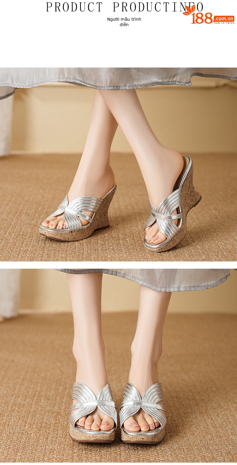 Sandal hở mũi đế xuồng cao gót phong cách mới kết hợp cùng áo dài cách tân — màu vàng, màu trắng ngà, bạc chi tiết 2