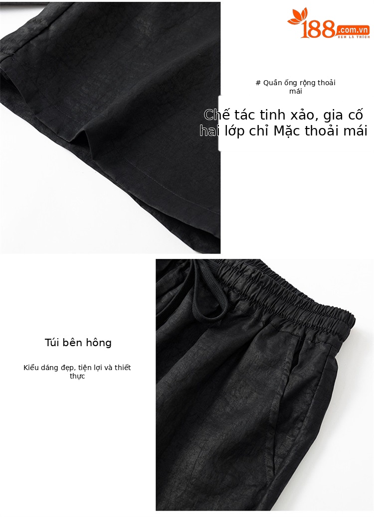 Quần lụa tơ tằm nam ống rộng mùa hè — Đen SPH8815 chi tiết 6