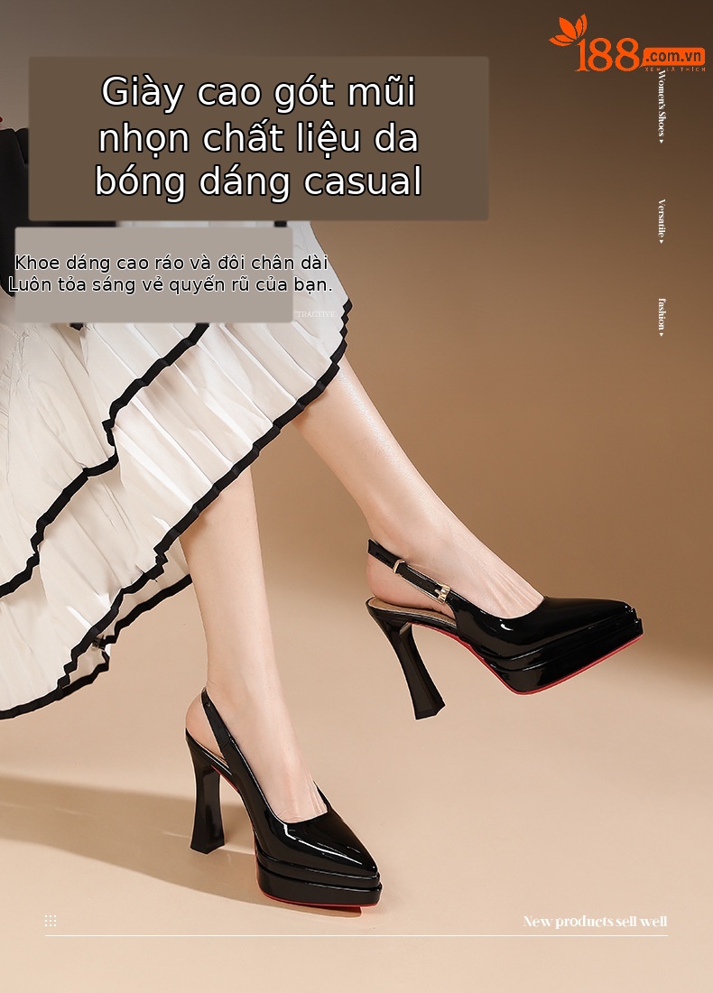 Sandal cao gót nữ mũi nhọn gót siêu cao 11 cm đế platform — Màu nude - 11cm chi tiết 1
