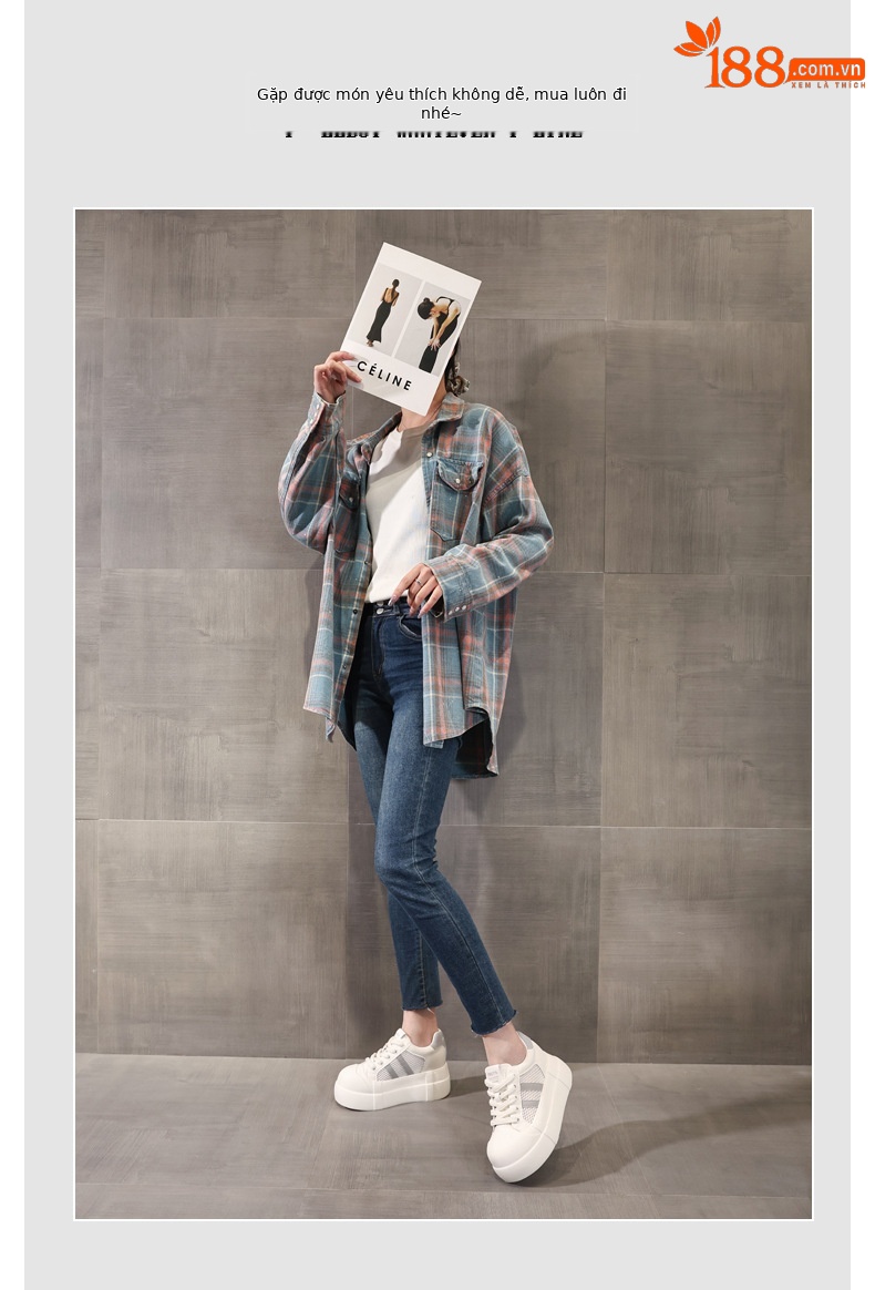 Giày sneaker nữ đế dày tăng chiều cao phong cách trắng basic — Trắng Đỏ chi tiết 5