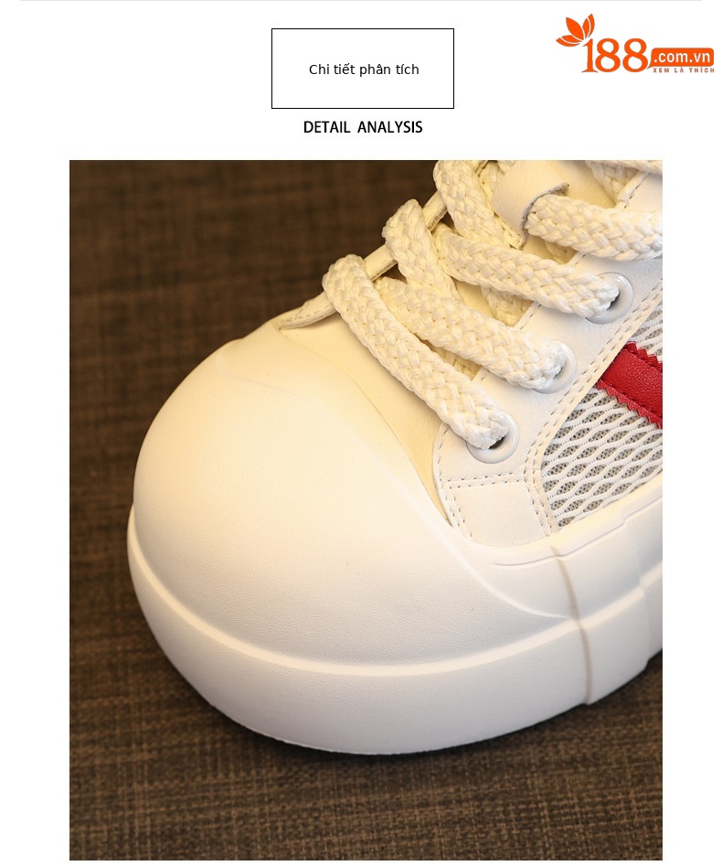 Giày sneaker nữ đế dày tăng chiều cao phong cách trắng basic — Trắng Đỏ chi tiết 6