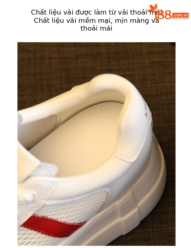 Giày sneaker nữ đế dày tăng chiều cao phong cách trắng basic — Trắng Đỏ chi tiết 7