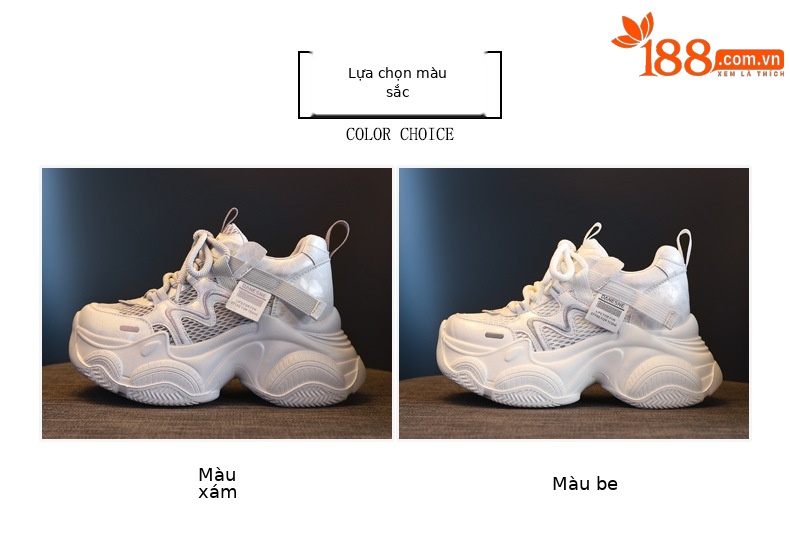 Giày sneaker nữ đế dày tăng chiều cao lưới thoáng khí phong cách thể thao — màu be chi tiết 2