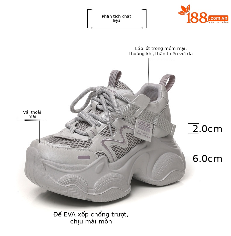 Giày sneaker nữ đế dày tăng chiều cao lưới thoáng khí phong cách thể thao — màu be chi tiết 3