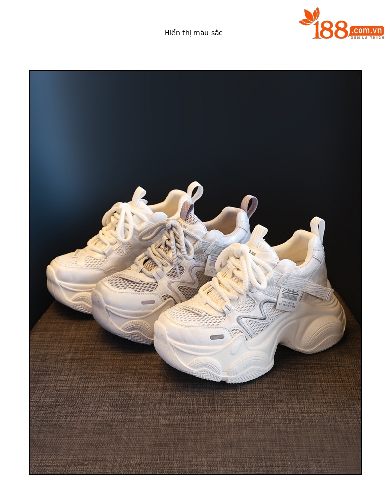 Giày sneaker nữ đế dày tăng chiều cao lưới thoáng khí phong cách thể thao — màu be chi tiết 17