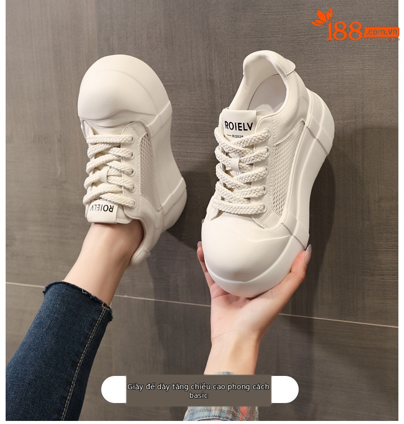 Giày sneaker nữ đế dày tăng chiều cao lưới thoáng khí trắng basic — màu trắng chi tiết 1