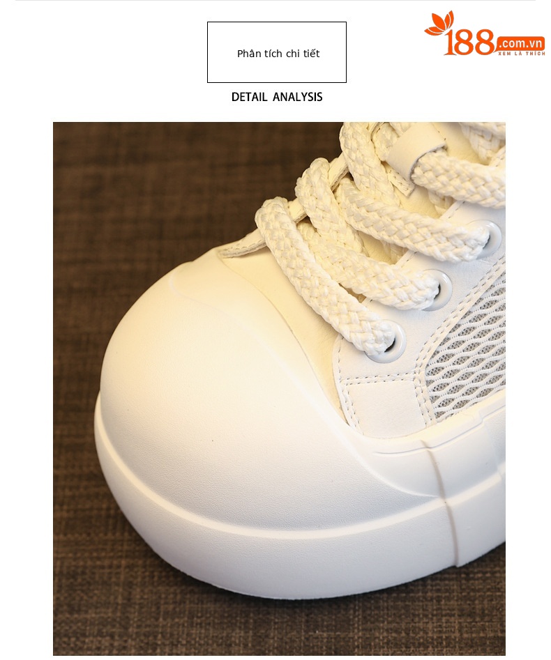 Giày sneaker nữ đế dày tăng chiều cao lưới thoáng khí trắng basic — màu trắng chi tiết 4