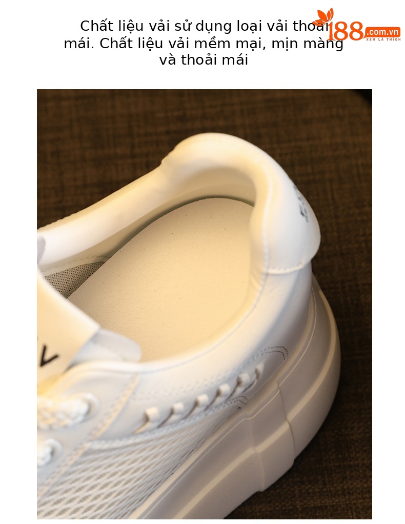 Giày sneaker nữ đế dày tăng chiều cao lưới thoáng khí trắng basic — màu trắng chi tiết 5