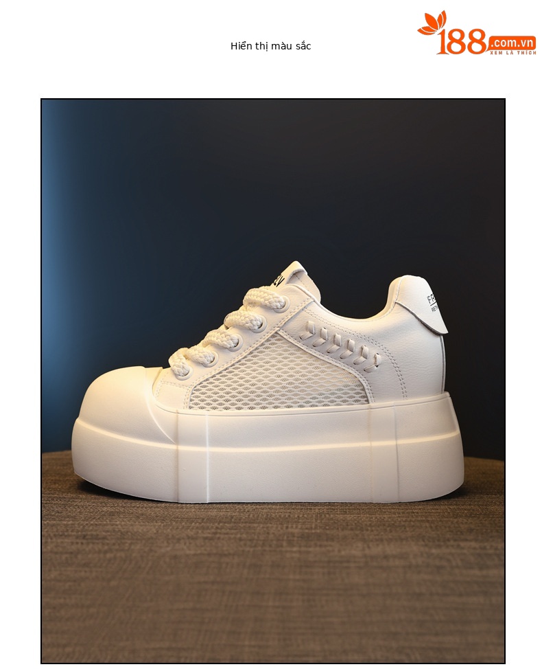Giày sneaker nữ đế dày tăng chiều cao lưới thoáng khí trắng basic — màu trắng chi tiết 11