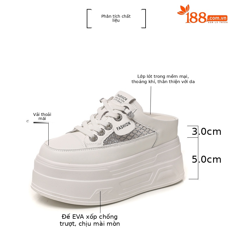 Giày sneaker nữ đế dày tăng chiều cao, cổ thấp dáng lười, mũi tròn bít, phong cách basic trắng đen — màu đen, màu trắng chi tiết 3