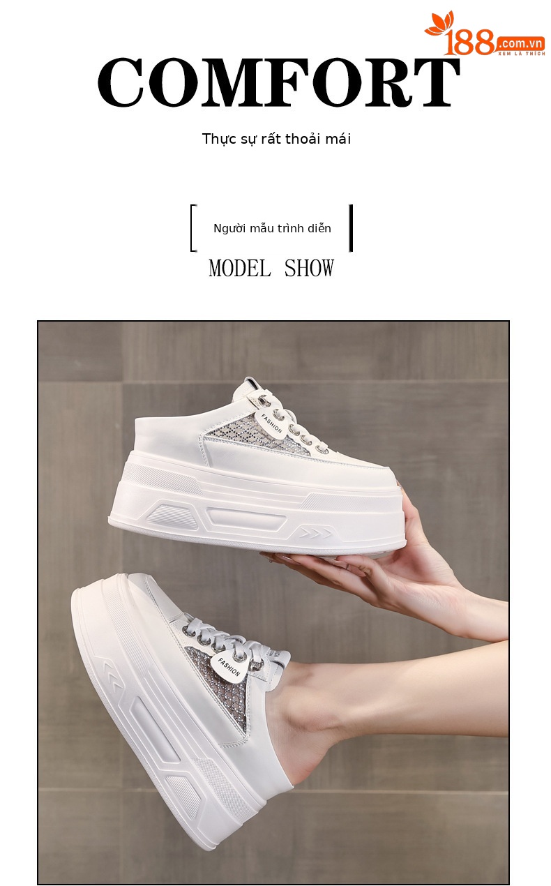 Giày sneaker nữ đế dày tăng chiều cao, cổ thấp dáng lười, mũi tròn bít, phong cách basic trắng đen — màu đen, màu trắng chi tiết 11