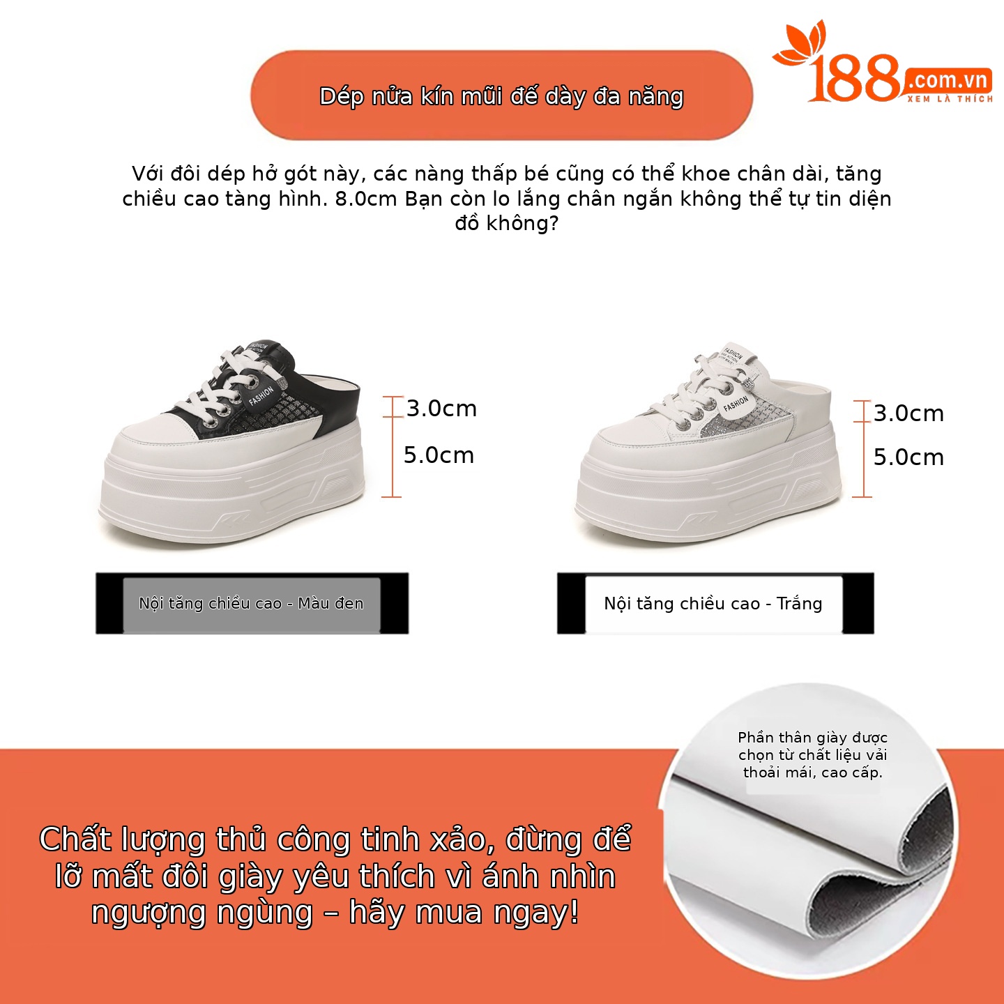 Giày sneaker nữ đế dày tăng chiều cao, cổ thấp dáng lười, mũi tròn bít, phong cách basic trắng đen — màu đen, màu trắng