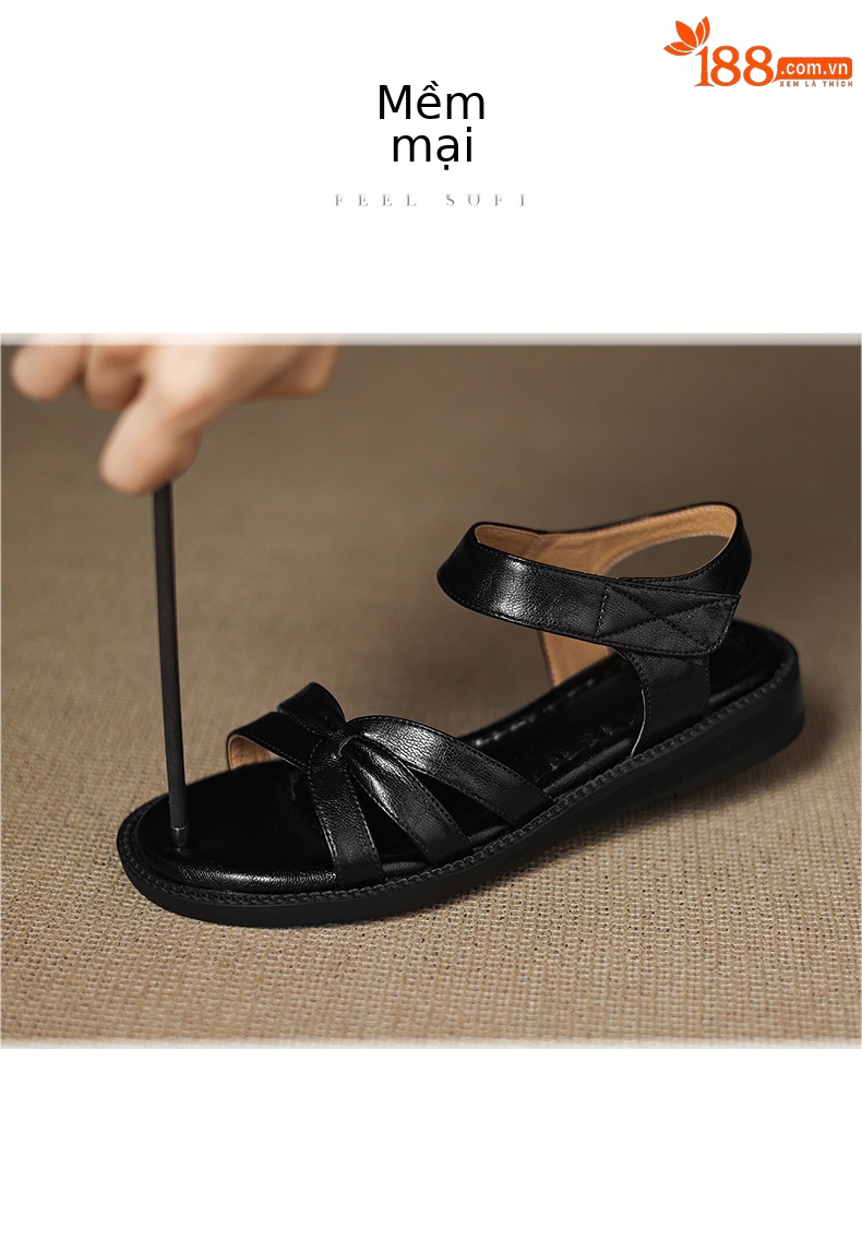 Dép sandal nữ quai ngang đế bệt hở mũi phong cách đi biển — màu nâu chi tiết 2