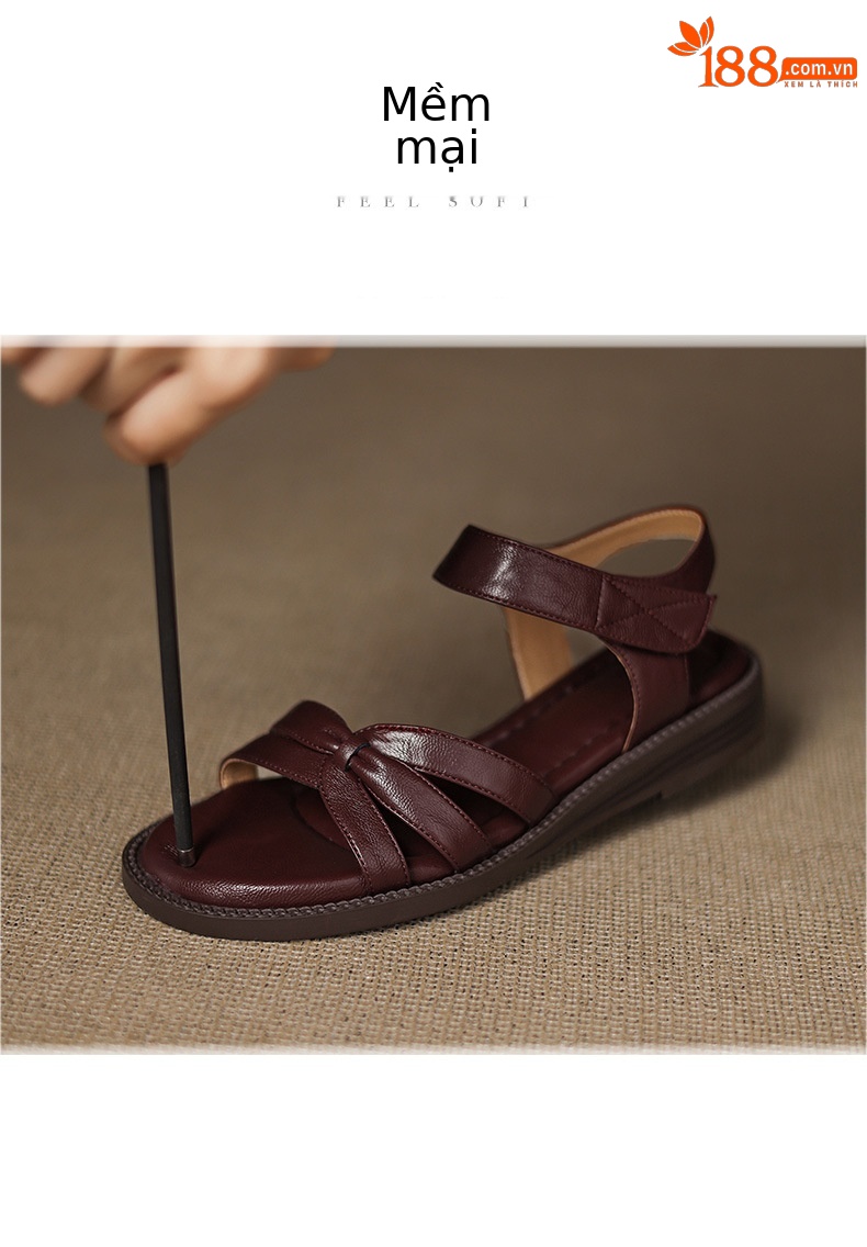 Dép sandal nữ quai ngang đế bệt hở mũi phong cách đi biển — màu nâu chi tiết 3
