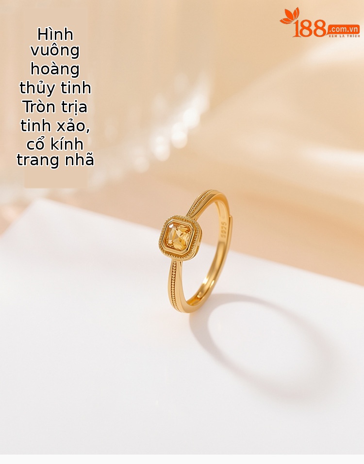 Nhẫn bạc S925 mạ vàng đính đá cubic zirconia hình vuông phong cách thời trang — Loại bạc chi tiết 1