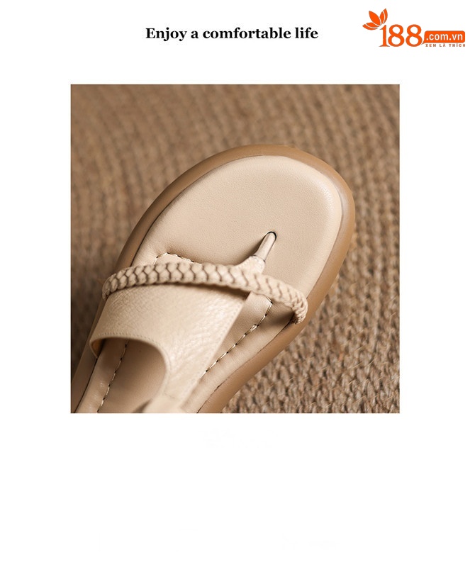 Sandal nữ quai chữ V đế bệt phong cách đi biển — màu trắng ngà chi tiết 2