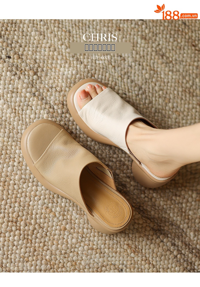 Sandal cao gót nữ hở mũi quai ngang da dê thật, gót 7 cm — đen chi tiết 2