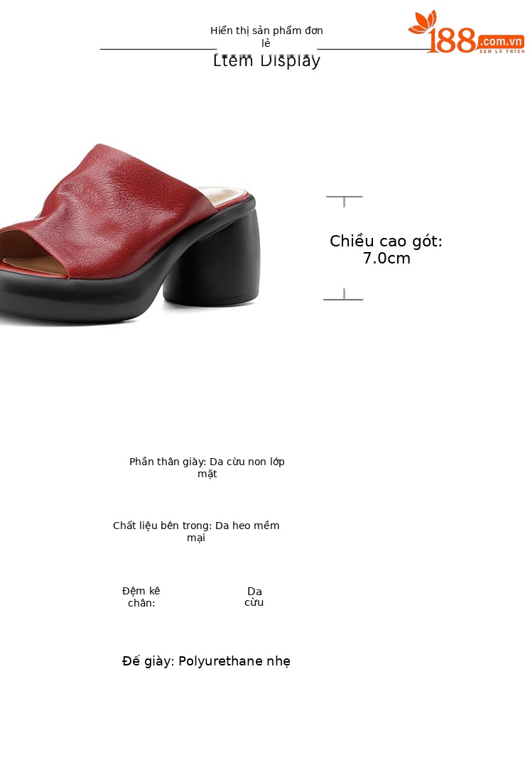 Sandal cao gót nữ hở mũi quai ngang da dê thật, gót 7 cm — đen chi tiết 3