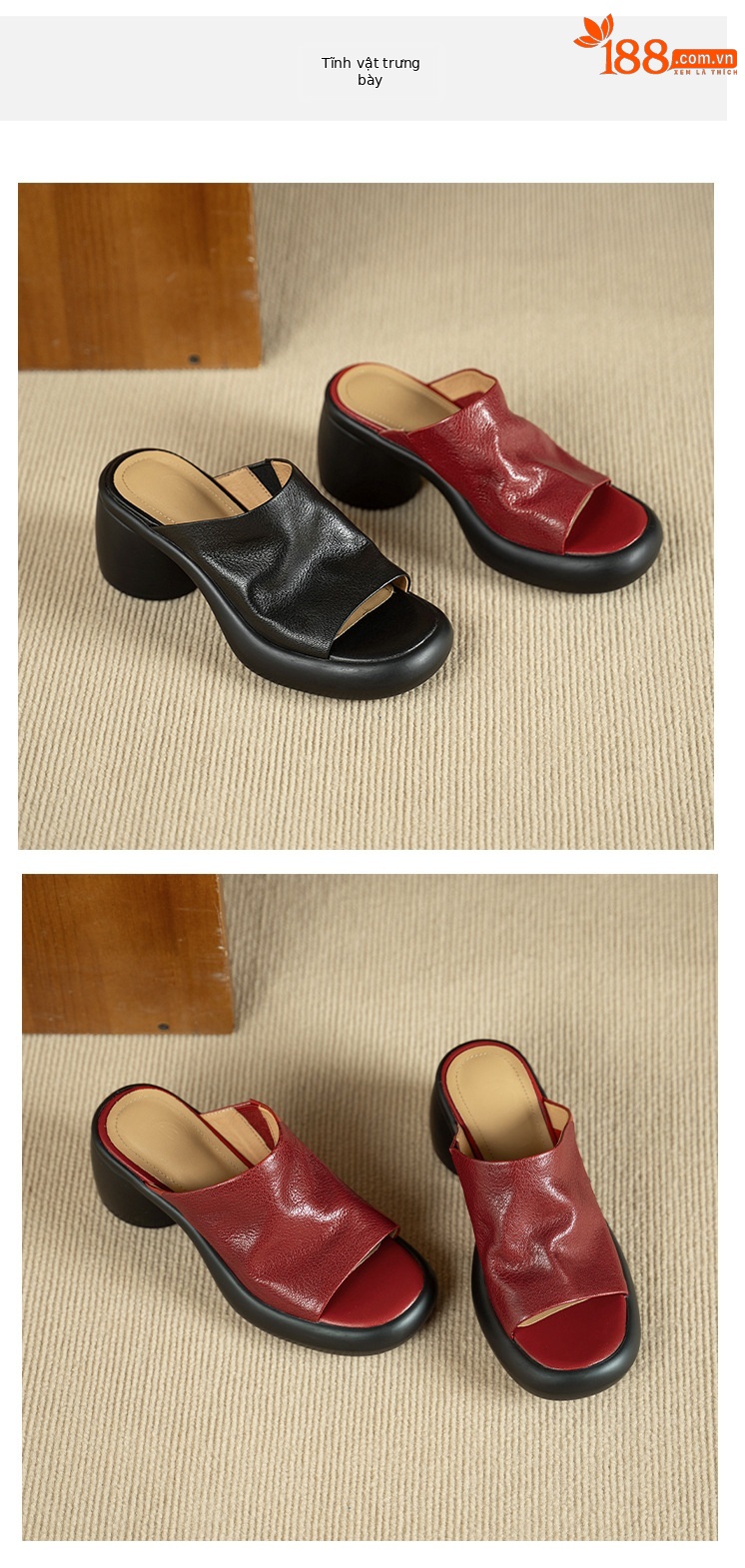 Sandal cao gót nữ hở mũi quai ngang da dê thật, gót 7 cm — đen chi tiết 14