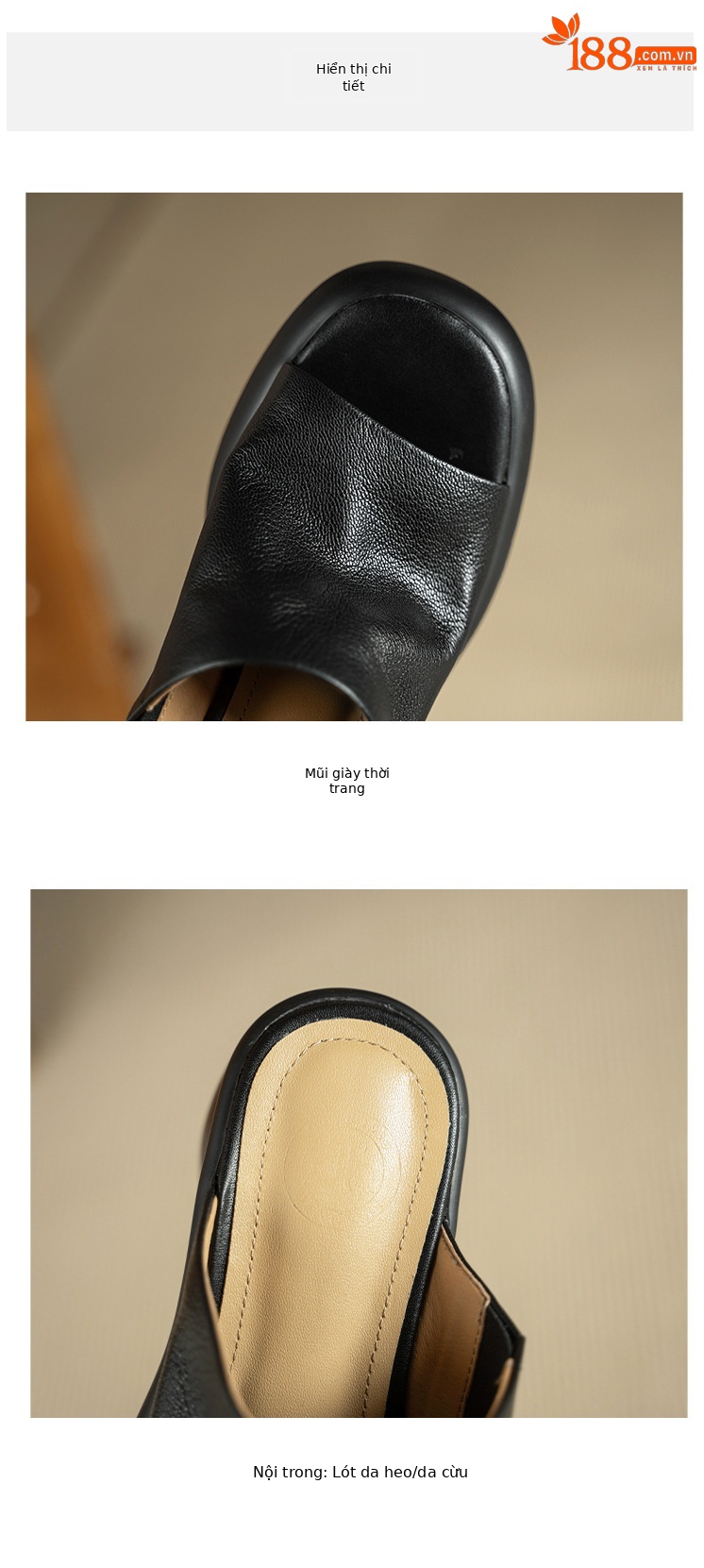Sandal cao gót nữ hở mũi quai ngang da dê thật, gót 7 cm — đen chi tiết 22