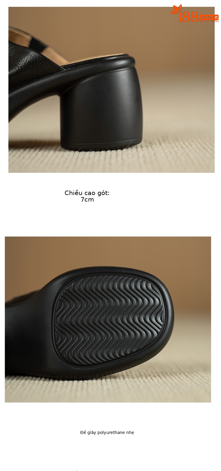 Sandal cao gót nữ hở mũi quai ngang da dê thật, gót 7 cm — đen chi tiết 23