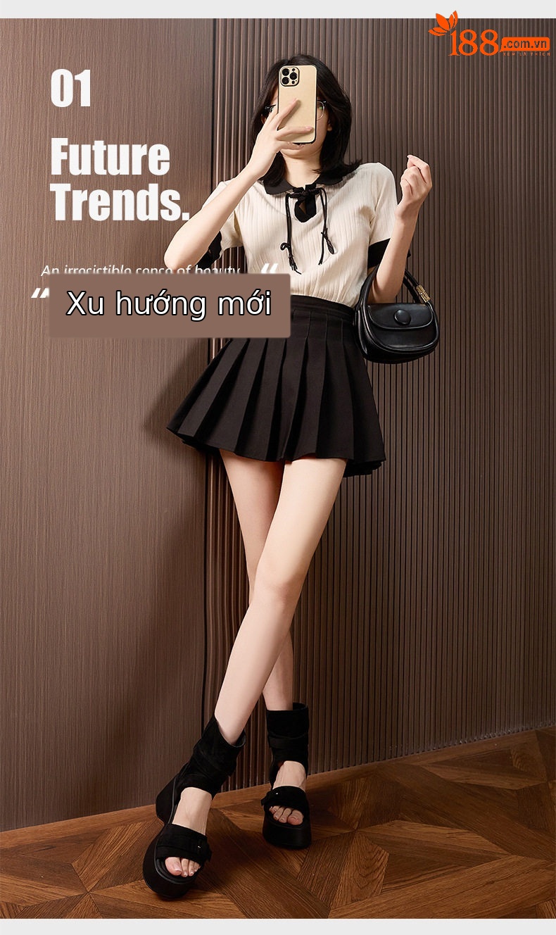 Dép sandal nữ quai chữ V đế xuồng cao 8 cm, mũi tròn, phong cách hè 2026 — Đen, Xanh dương chi tiết 2