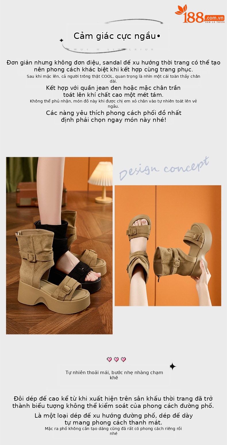Dép sandal nữ quai chữ V đế xuồng cao 8 cm, mũi tròn, phong cách hè 2026 — Đen, Xanh dương chi tiết 4