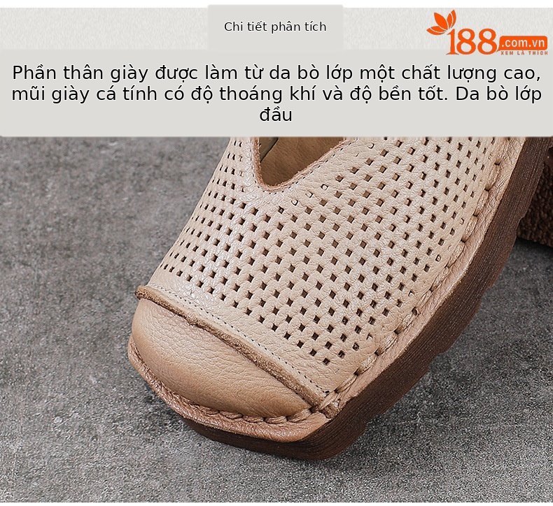 Giày Mary Jane nữ da bò thật phong cách cổ điển, đế bệt, mũi kín, thoáng khí — màu nâu chi tiết 4