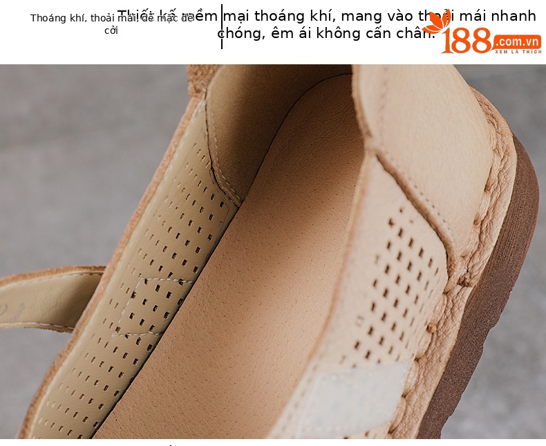 Giày Mary Jane nữ da bò thật phong cách cổ điển, đế bệt, mũi kín, thoáng khí — màu nâu chi tiết 6