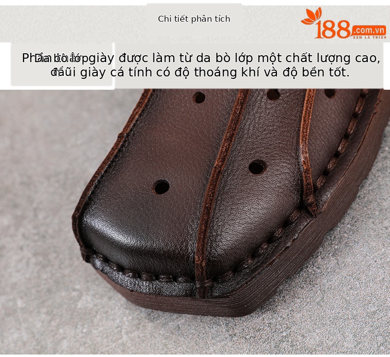 Dép sandal nữ bít mũi đế bệt da mềm phong cách cổ điển — màu nâu chi tiết 4