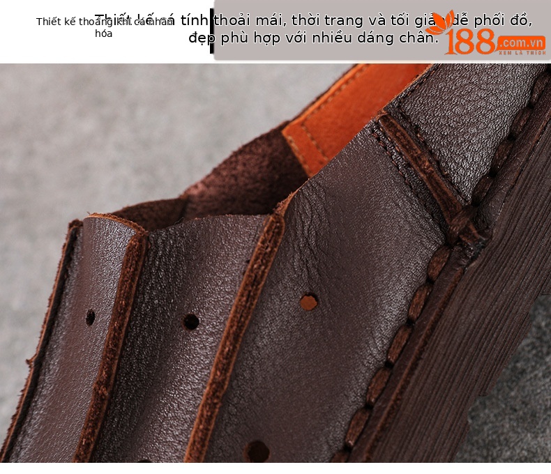 Dép sandal nữ bít mũi đế bệt da mềm phong cách cổ điển — màu nâu chi tiết 5