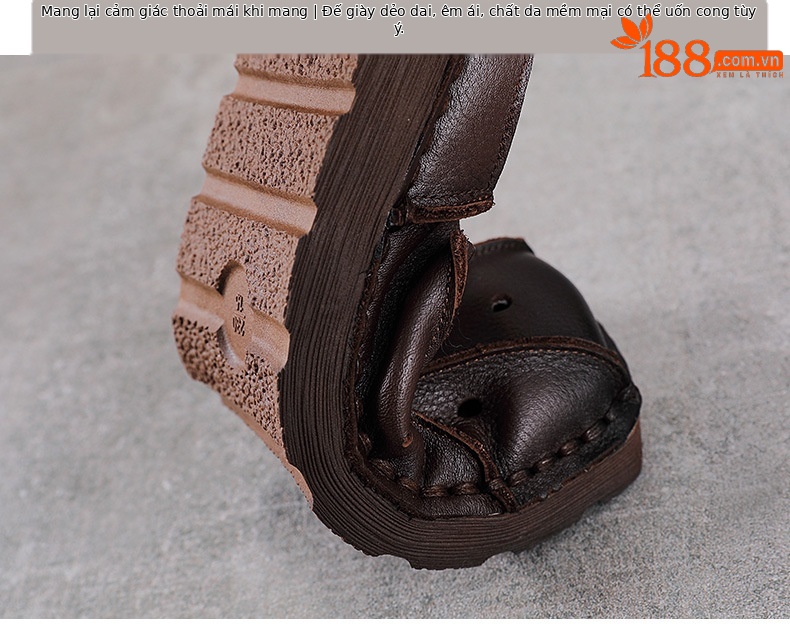 Dép sandal nữ bít mũi đế bệt da mềm phong cách cổ điển — màu nâu chi tiết 8