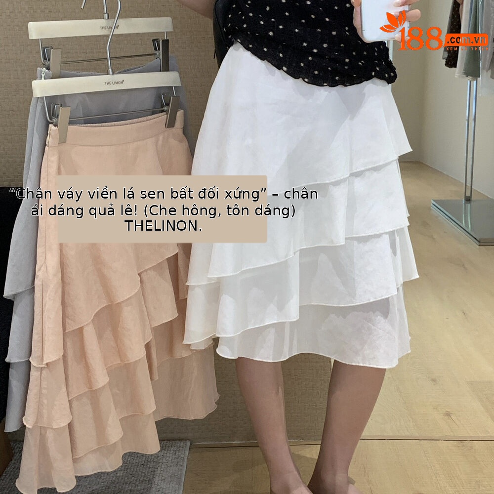 Chân váy midi xếp ly tầng bất đối xứng chất liệu Tencel — màu trắng, Bột cam, màu xám