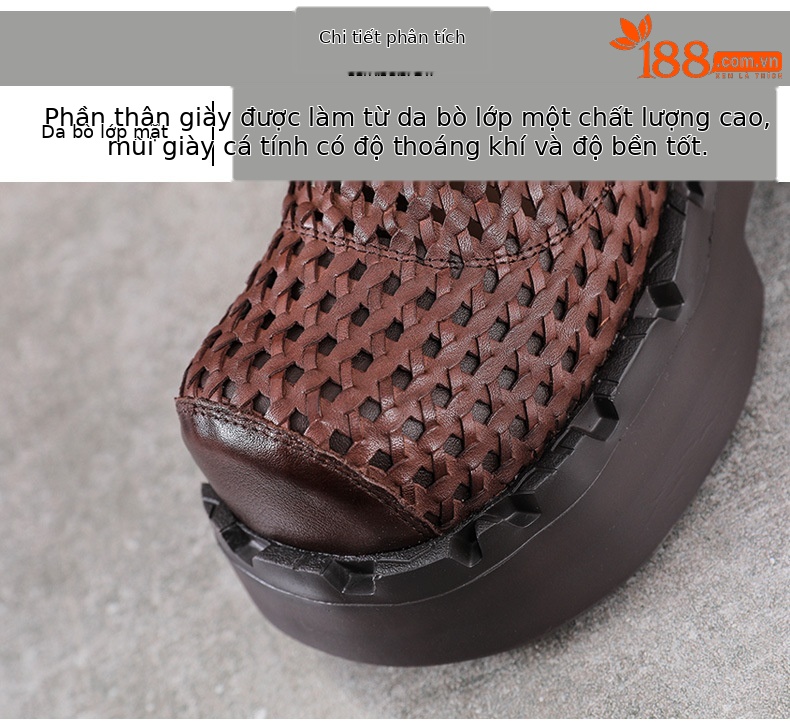 Giày sneaker nữ đế dày da bò lỗ thoáng khí phong cách retro — màu be chi tiết 4