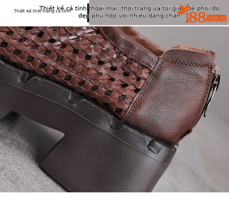 Giày sneaker nữ đế dày da bò lỗ thoáng khí phong cách retro — màu be chi tiết 5
