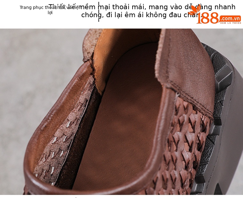 Giày sneaker nữ đế dày da bò lỗ thoáng khí phong cách retro — màu be chi tiết 6