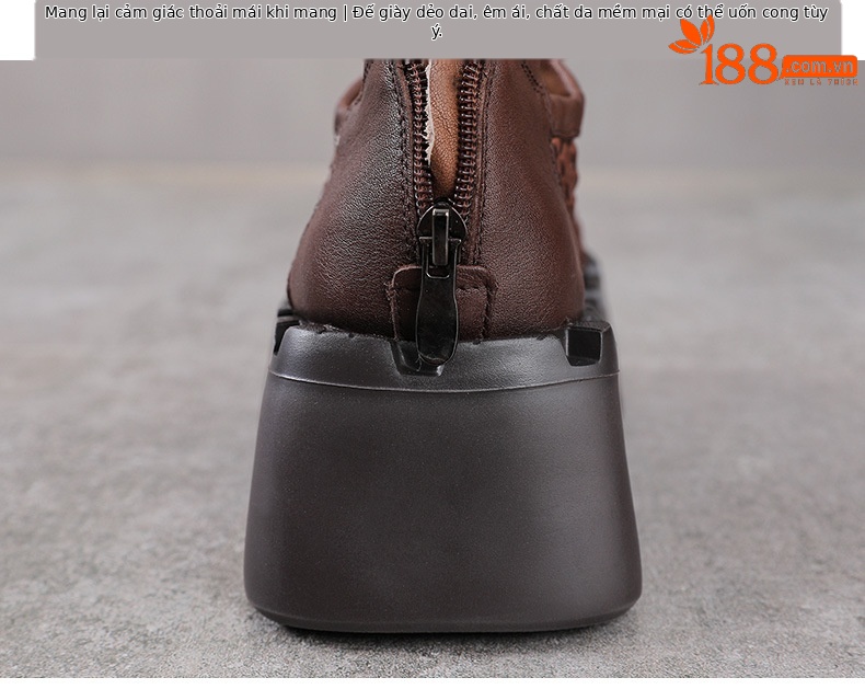 Giày sneaker nữ đế dày da bò lỗ thoáng khí phong cách retro — màu be chi tiết 8