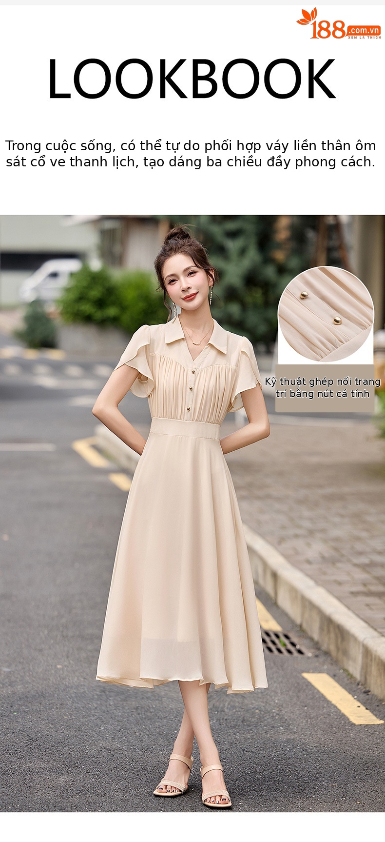 Đầm suông midi tay ngắn eo thắt dây che bụng cho nữ size lớn — màu đen, màu sắc chi tiết 3