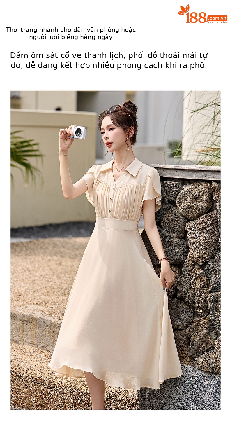 Đầm suông midi tay ngắn eo thắt dây che bụng cho nữ size lớn — màu đen, màu sắc chi tiết 5